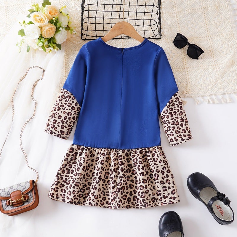 New Girls' Dresses Children'S Long Sleeve Denim Leopard Print Dresses Medium And Large Children'S Printed Children'S Dresses - Image 3
