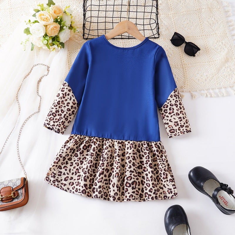 New Girls' Dresses Children'S Long Sleeve Denim Leopard Print Dresses Medium And Large Children'S Printed Children'S Dresses - Image 1