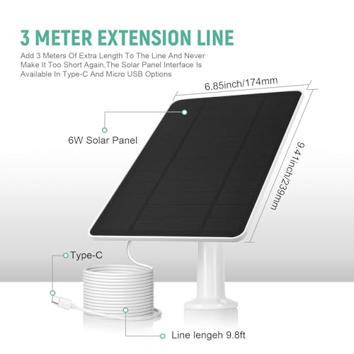 Soshine USB Solar Panel for Ring Camera - Type-C Solar Panel Charger 5v 6w with 10ft Waterproof Charging Cable, IP66 Weatherproof,Includes Secure Wall Mount - Image 2