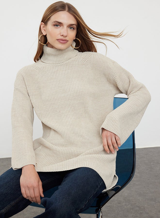trendyol Stone Turtleneck Knitwear Sweater TWOAW25KZ00131 - Image 1