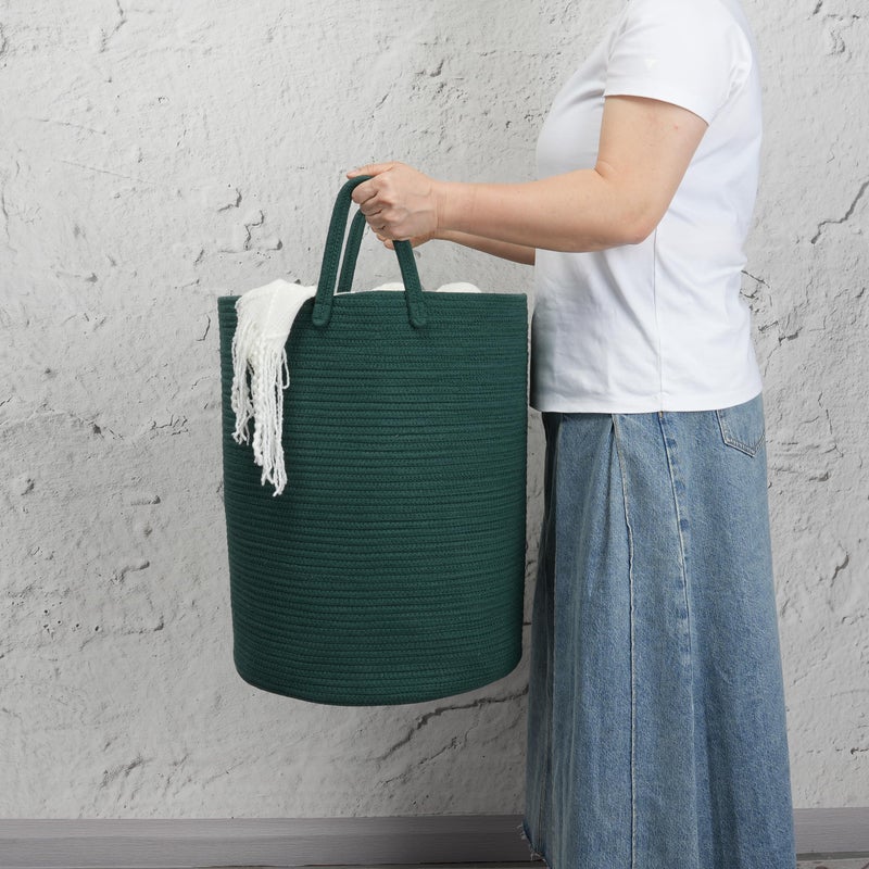JUNBOLE Woven Cotton Rope Laundry basket-15â€X20â€ Laundry Hamper-Rope Storage Basket for Dirty Clothes, Toys and Blankets Perfect for Bathroom, Baby nursery and Living Room Storage (dark green) - Image 3