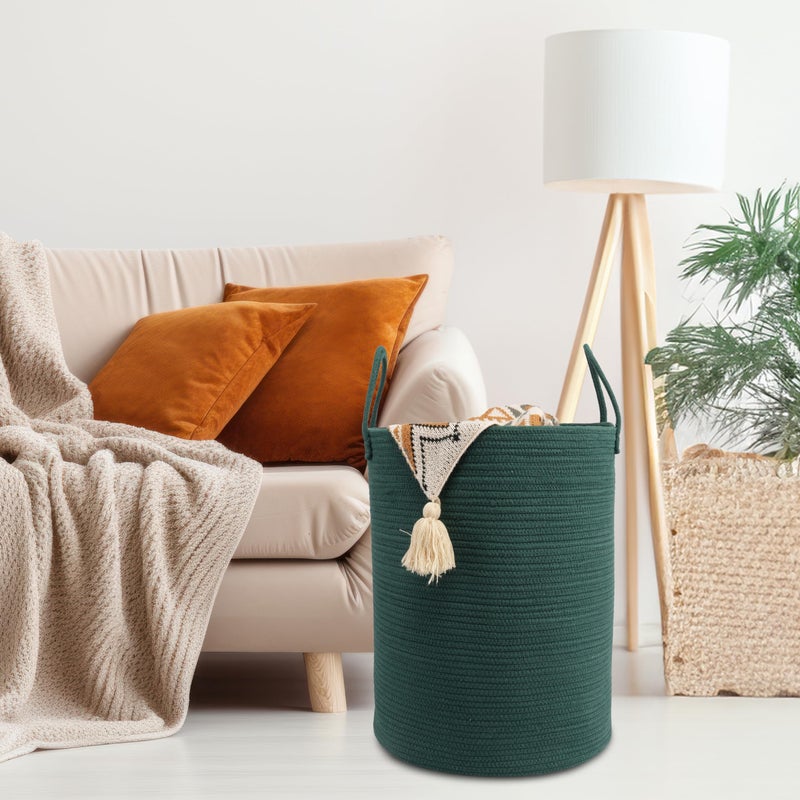 JUNBOLE Woven Cotton Rope Laundry basket-15â€X20â€ Laundry Hamper-Rope Storage Basket for Dirty Clothes, Toys and Blankets Perfect for Bathroom, Baby nursery and Living Room Storage (dark green) - Image 5