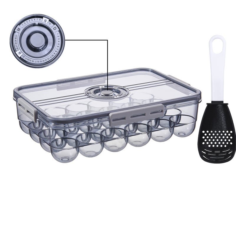 JMSWENJUAN JMSWENJUAN Egg Holder for RefrigeratorEgg Holder with Time ScaleEgg Container for RefrigeratorStackable Plastic Egg container for refrigerator 24 count with Lid  Gray 