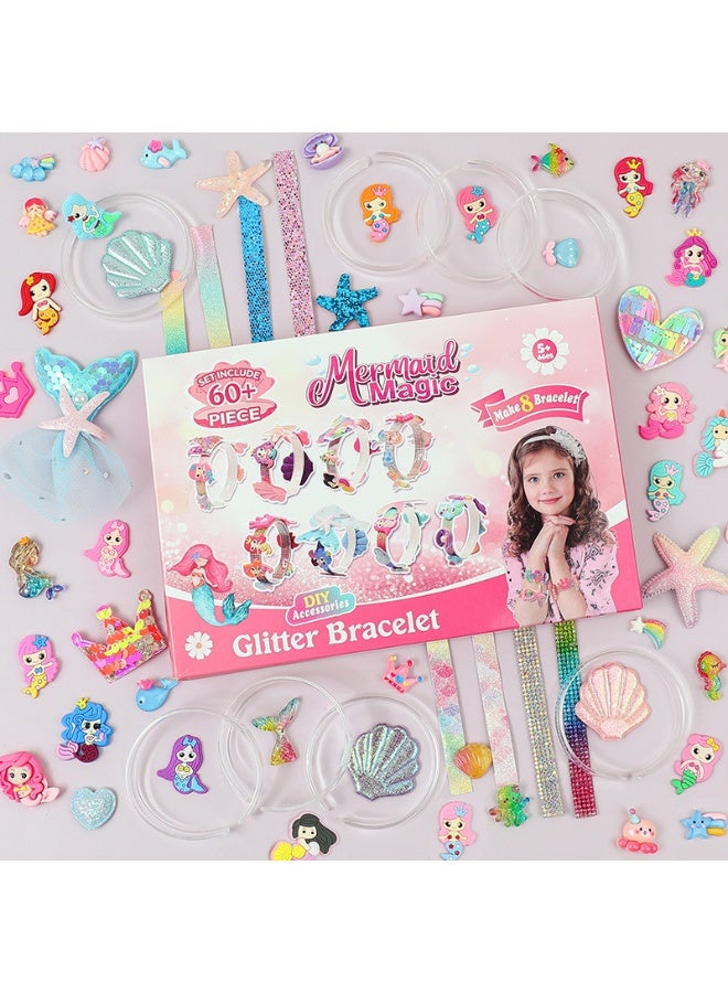 Capstro Glitter Bracelet Kit Mermaid Edition – 8 DIY Mermaid Bracelets with Seashell Charms, Starfish, Pearls, Glitter Beads & Ocean-Themed Accessories – Arts & Crafts Jewelry Gift for Girls Age 5+ - Image 2