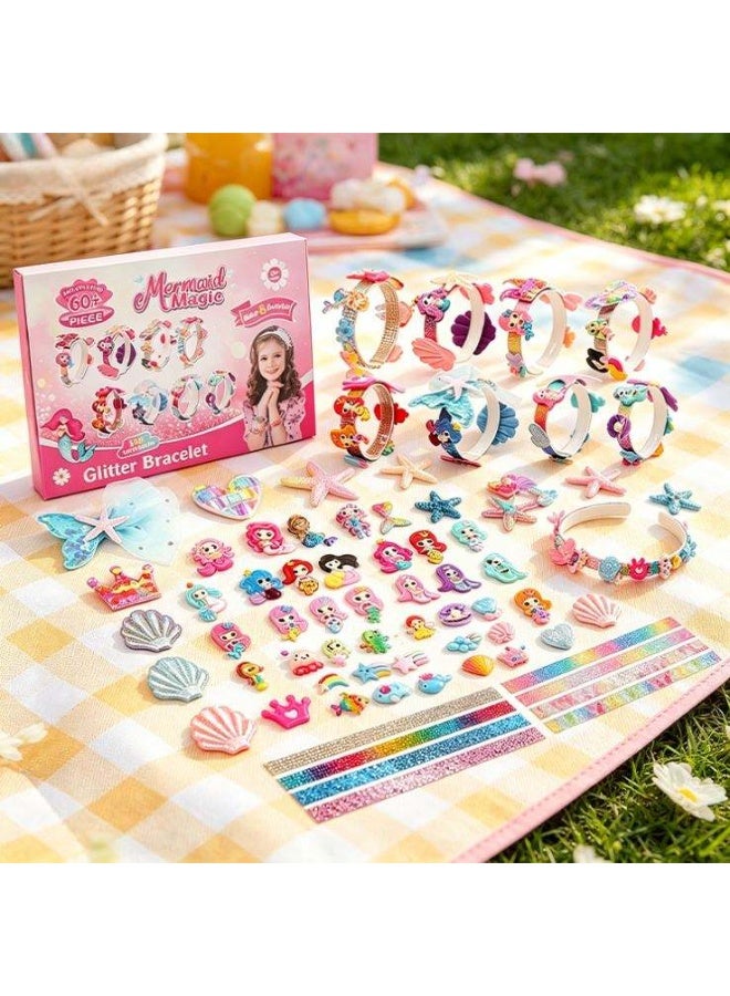 Capstro Glitter Bracelet Kit Mermaid Edition – 8 DIY Mermaid Bracelets with Seashell Charms, Starfish, Pearls, Glitter Beads & Ocean-Themed Accessories – Arts & Crafts Jewelry Gift for Girls Age 5+ - Image 4