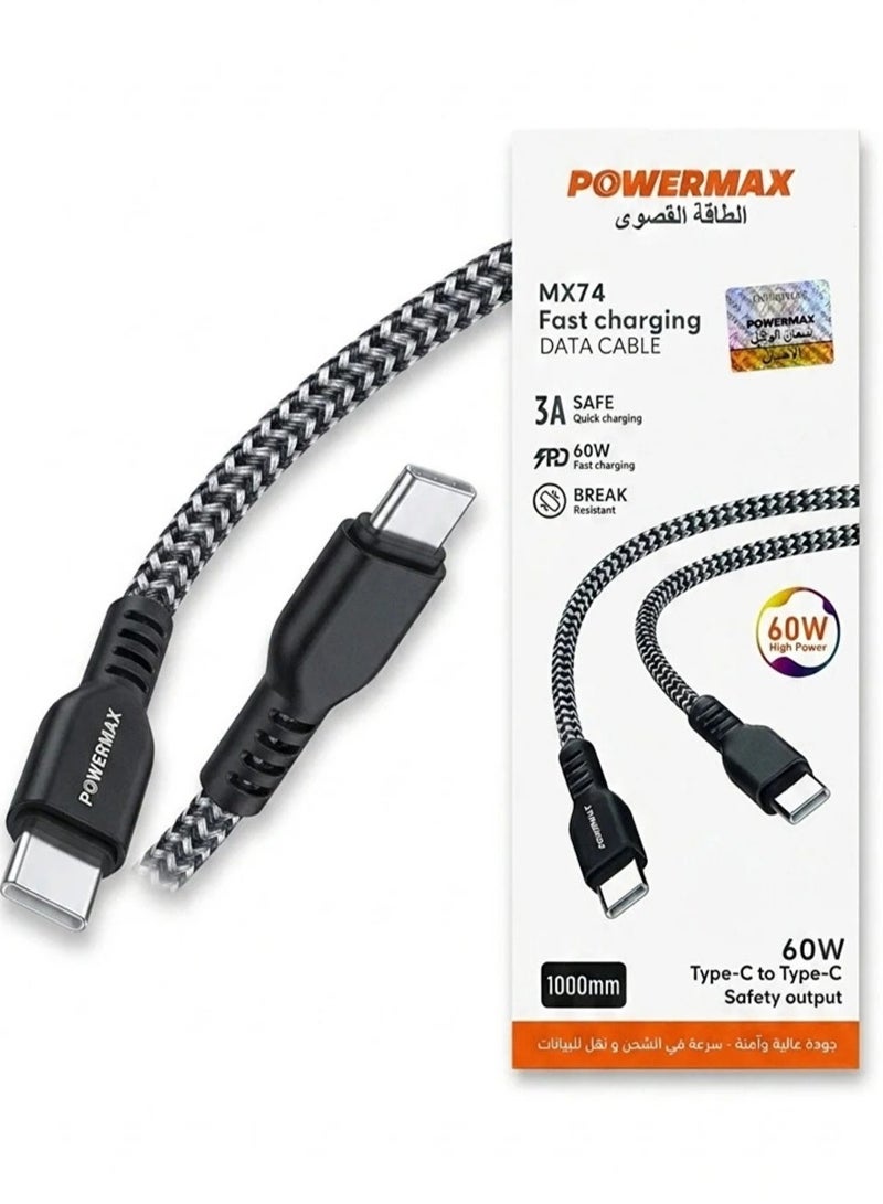Power Max 60W Fast Charging Cable, Type-C to Type-C, Cut-Resistant for Charging Laptops - Image 1