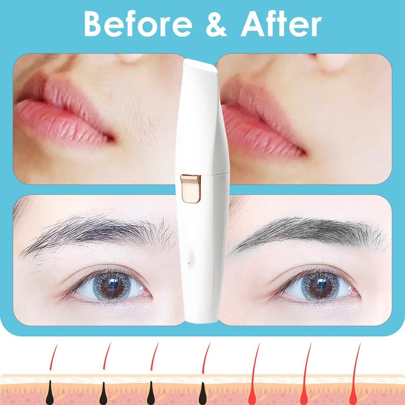 HYRAINBOW Eyebrow Facial Trimmer: 2 in1 Rechargeable Facial Hair Removal and Eyebrow Shaver - Face Lips Body Painless Facial Razor with Built-in LED Light (White) - Image 5