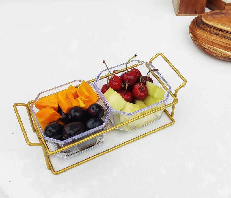 appeasy Plastic Bowl Metal Tray 2 Removable dip Bowls are Used for appetizersPotato Chips Fruits Candies and Condiments - Image 2