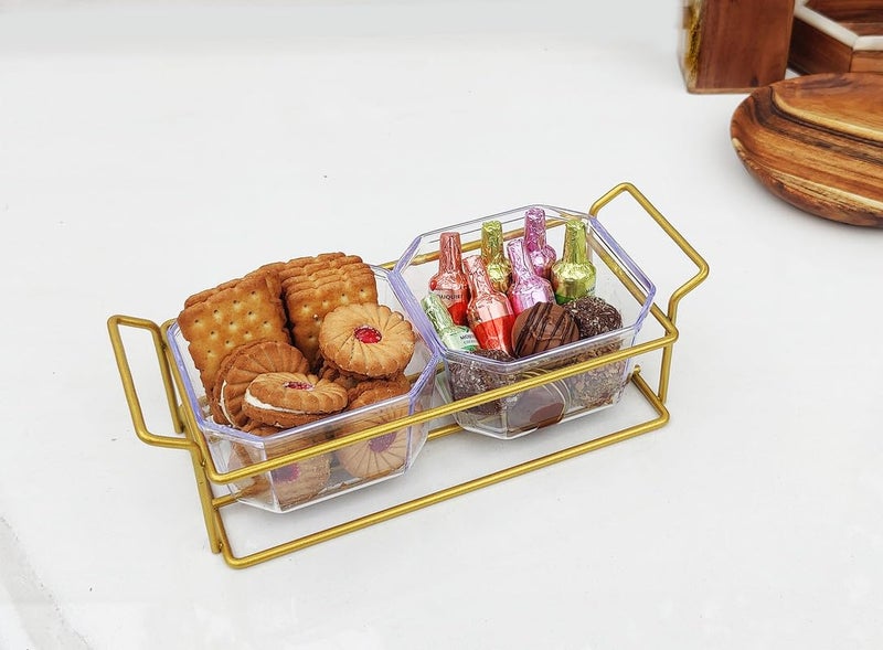 appeasy Plastic Bowl Metal Tray 2 Removable dip Bowls are Used for appetizersPotato Chips Fruits Candies and Condiments - Image 1