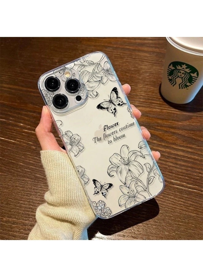 NIBEMINENT Line Lily Butterfly Protective TPU Case Cover For iPhone 14, Clear - Image 3