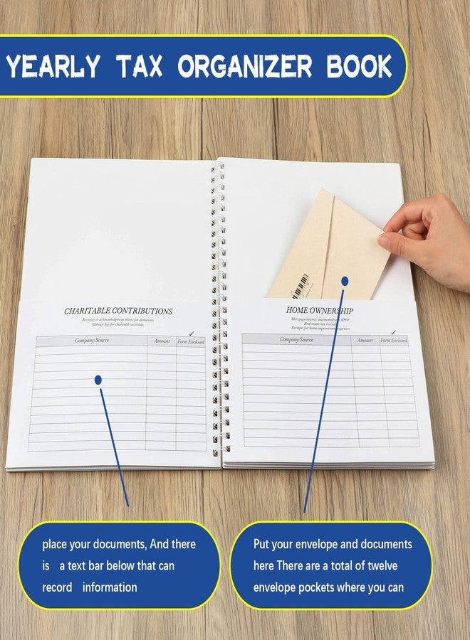 Faccito 2 Pack Yearly Tax Organizer 13" x 9.7" Tax Record Organizer with 12 Pockets Spiral Bound Income Folders Monthly Bill Receipt for Home Office Taxes - Image 3