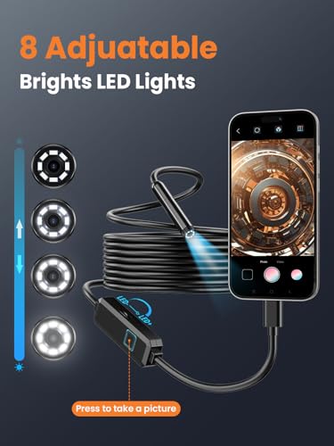 Vorth Endoscope Camera with Light, 1920P HD Borescope with 8 LED Lights, 33 FT Semi-Rigid Snake Inspection Camera, IP67 Waterproof Drain Pipe Borescope Mens Tool for iOS and Android - Image 3