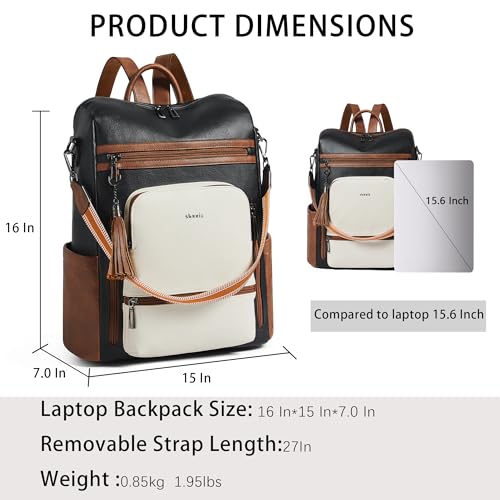 Shrrie Vegan Leather Laptop Backpack for Women 15.6 inch Work Backpack Fashion Travel Backpack Purse for Business College - Image 3
