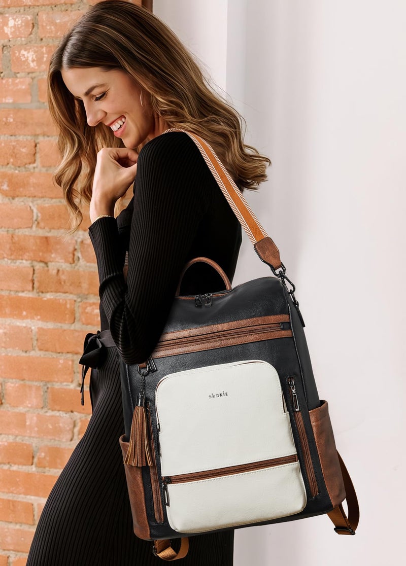 Shrrie Vegan Leather Laptop Backpack for Women 15.6 inch Work Backpack Fashion Travel Backpack Purse for Business College - Image 2