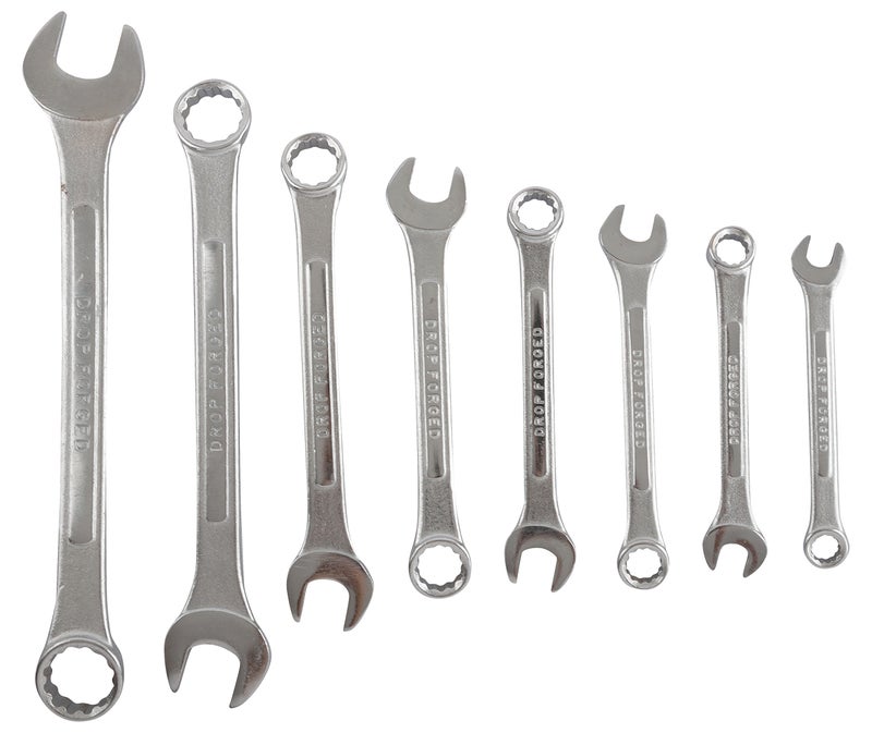 GLOBUS Combination Spanner Set (Tools Set of 8 / 8mm-19mm) Chrome Mirror Finish (Raised Panel) in Plastic rake kit with Lock - Image 2