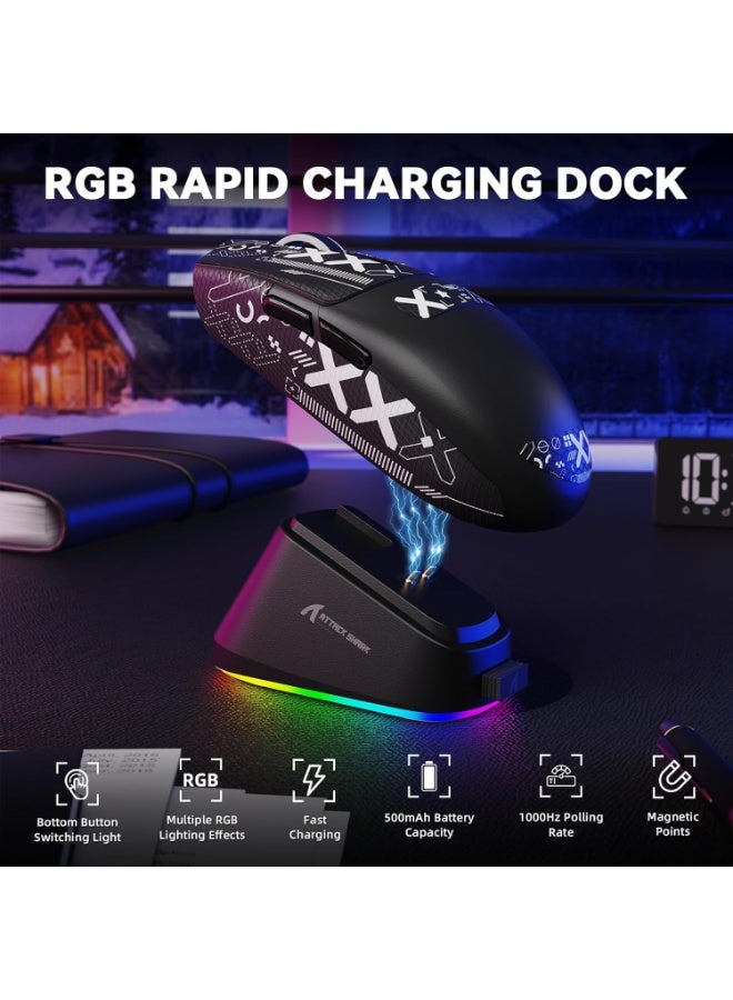 Attack Shark G3PRO Wireless Gaming Mouse with RGB Charging Dock,2.4G/USB-C Wired/BT PAW3311 Optical Sensor 1K Polling Rate Adjustable 25K DPI,500mAh Battery Ultra Lightweight 59g Mice - Image 4