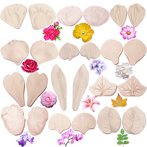 kulepin 12set Gumpaste Flower Molds,Fondant Flower Tools, Silicone Veining Molds,Sugar Paste Making Tools for Fondant Chocolate Soap Polymer Clay Cake Decorating - Image 1