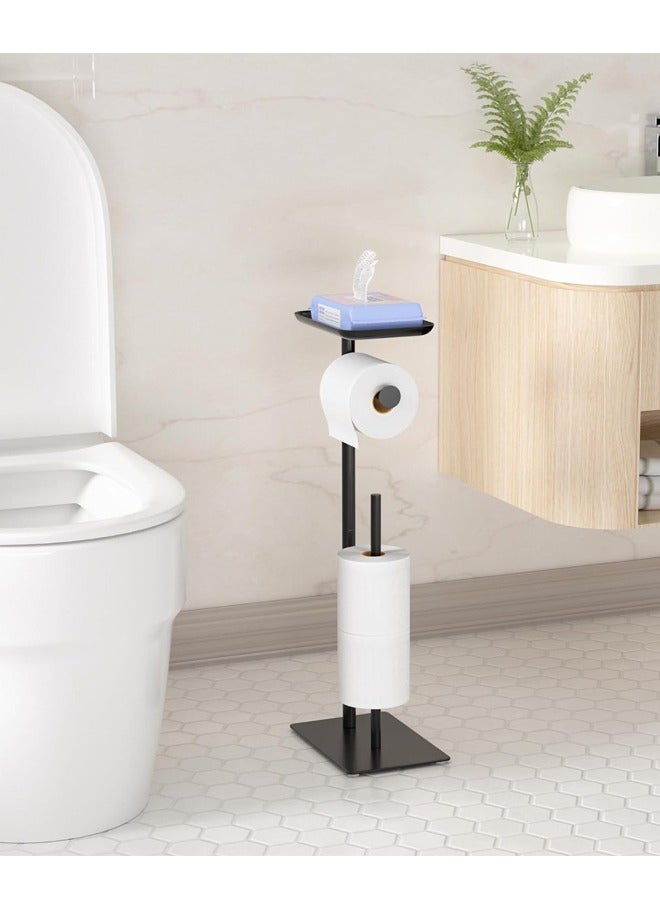 Toilet Paper Holder Free Standing - Large Capacity Toilet Paper Roll Holder for 4 Rolls, Rustproof Toilet Paper Stand with Non-Slip Stable Base, Black Toilet Paper Holder Stand for Bathroom - Image 1