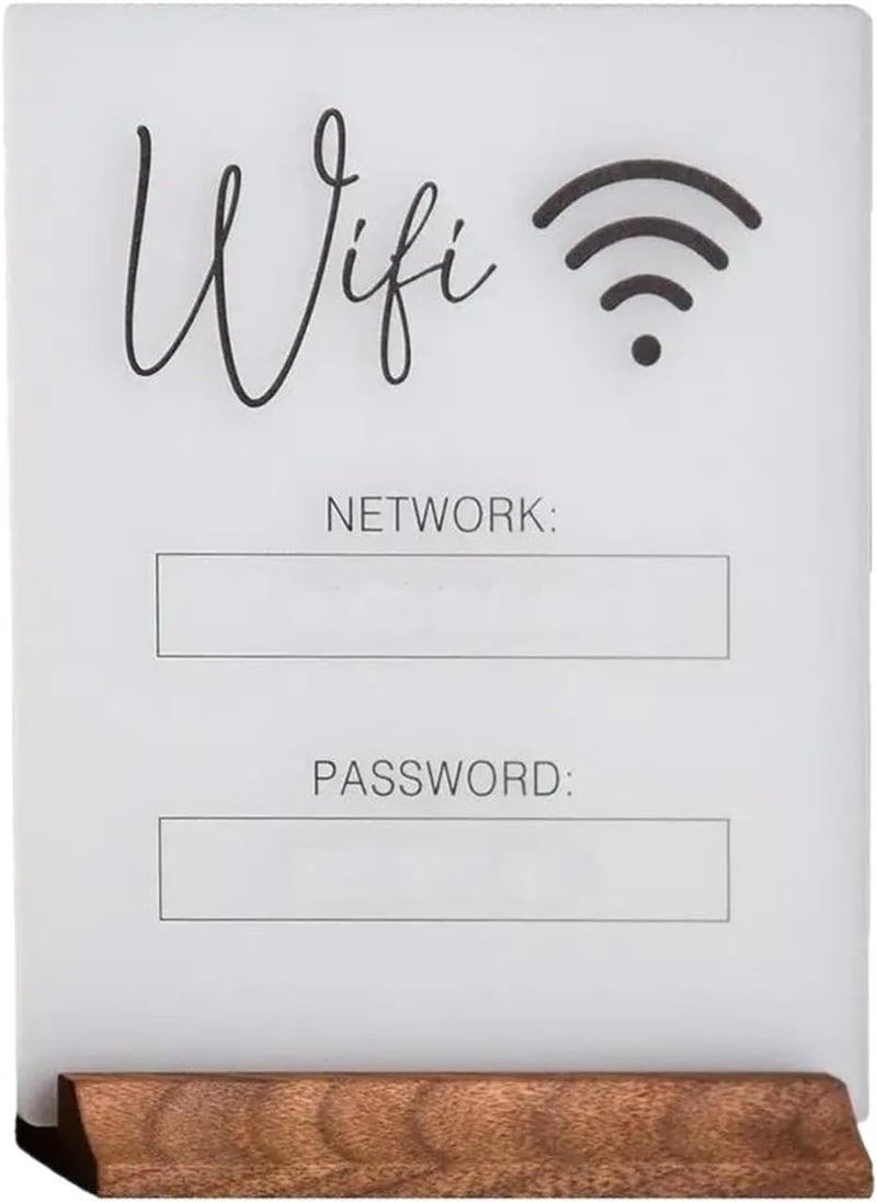 Stable 2pcs Acrylic WiFi Sign WiFi Board With Wooden Base Office Home Guest Room Network And Password Display Stand For Coffee Table Counter(White) - Image 1