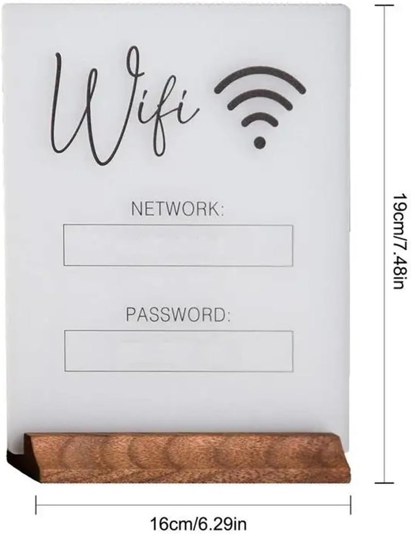 Stable 2pcs Acrylic WiFi Sign WiFi Board With Wooden Base Office Home Guest Room Network And Password Display Stand For Coffee Table Counter(White) - Image 2