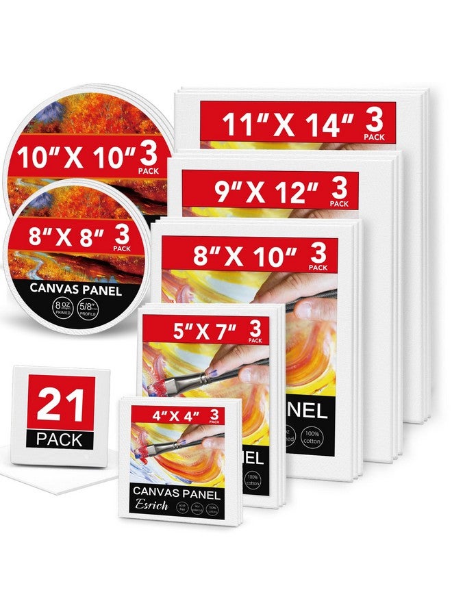 ESRICH Canvas Boards for Painting-21 Pack Blank Canvas Boards-4x4, 5x7, 8x10, 9x12, 11x14, Round Canvas D8, D10, Cotton Primed Canvas Panels, Painting Canvas for Oil, Acrylic, Watercolor. - Image 1