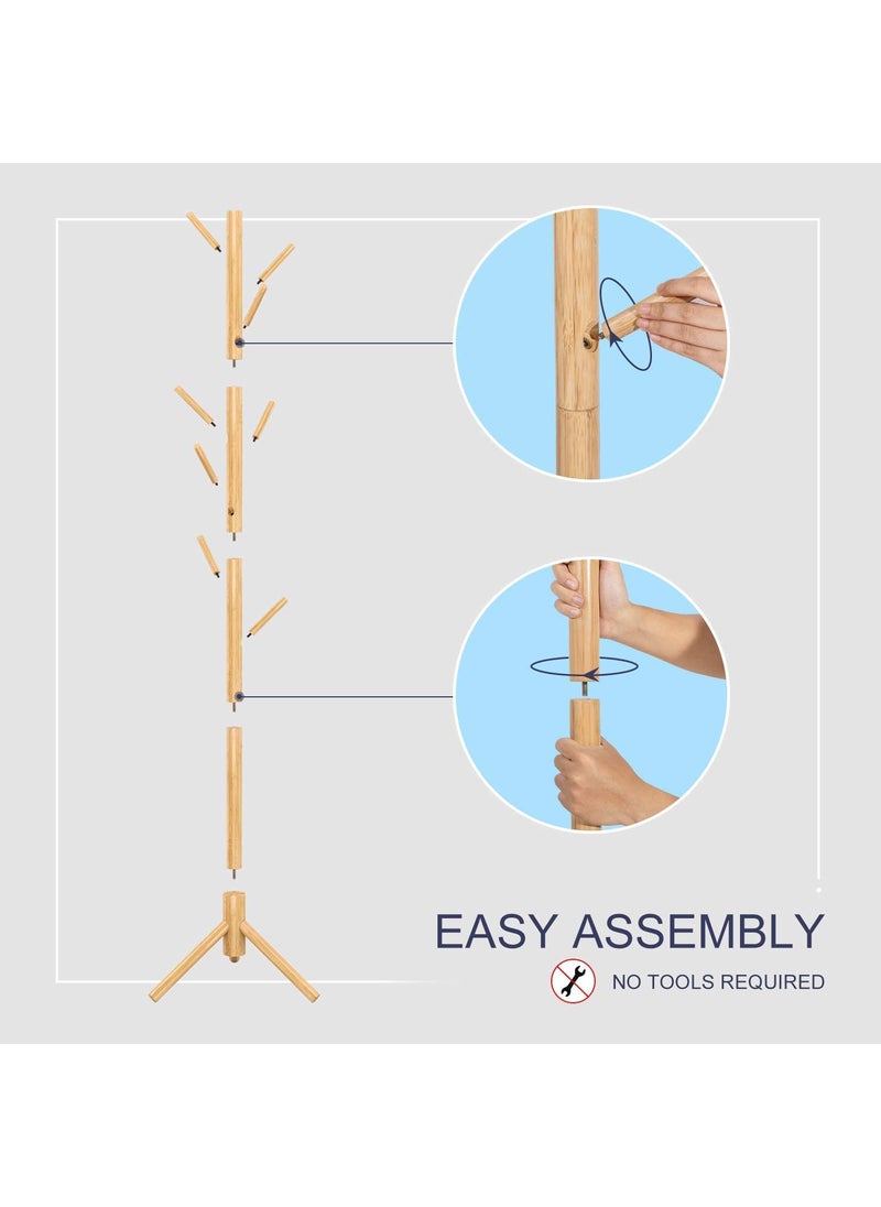 GRACIOUS MART GRACIOUS MART Coat Rack Freestanding Coat and Hooks Sturdy Coat Rack Stand for ClothesBagsHats Easy Assemble Save Space for EntrywayBedroomOfficeNarrow PlaceNatural 922 BEIGE  - Image 3
