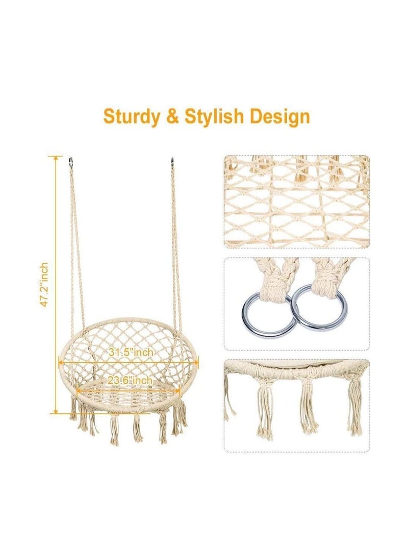 Yameem - Hammock Hanging Swing Chair For Bedroom with Sturdy Hardware Kits Exquisite Dreamy Round Cotton Rope For Indoor Outdoor Patio Yard Max 330 LBS - Image 1