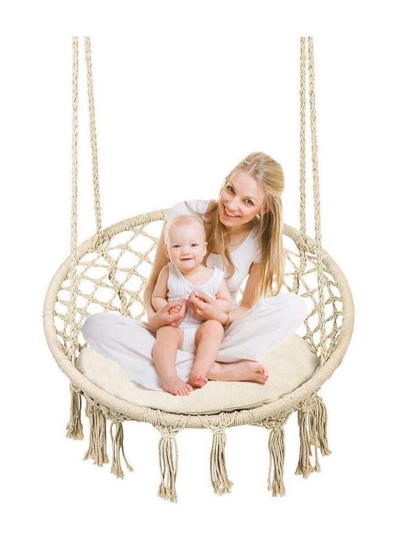 Yameem - Hammock Hanging Swing Chair For Bedroom with Sturdy Hardware Kits Exquisite Dreamy Round Cotton Rope For Indoor Outdoor Patio Yard Max 330 LBS - Image 1