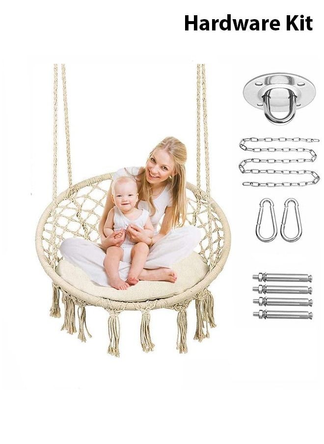 Yameem - Hammock Hanging Swing Chair For Bedroom with Sturdy Hardware Kits Exquisite Dreamy Round Cotton Rope For Indoor Outdoor Patio Yard Max 330 LBS - Image 1