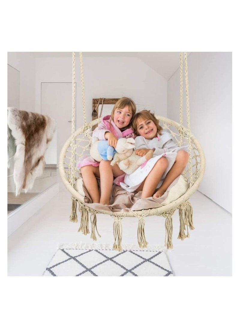 Yameem - Hammock Hanging Swing Chair For Bedroom with Sturdy Hardware Kits Exquisite Dreamy Round Cotton Rope For Indoor Outdoor Patio Yard Max 330 LBS - Image 1