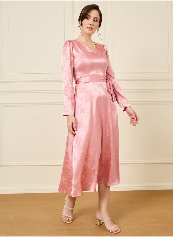 Styli - V Neck Tie Up Belt Detail Midi Dress - Image 1