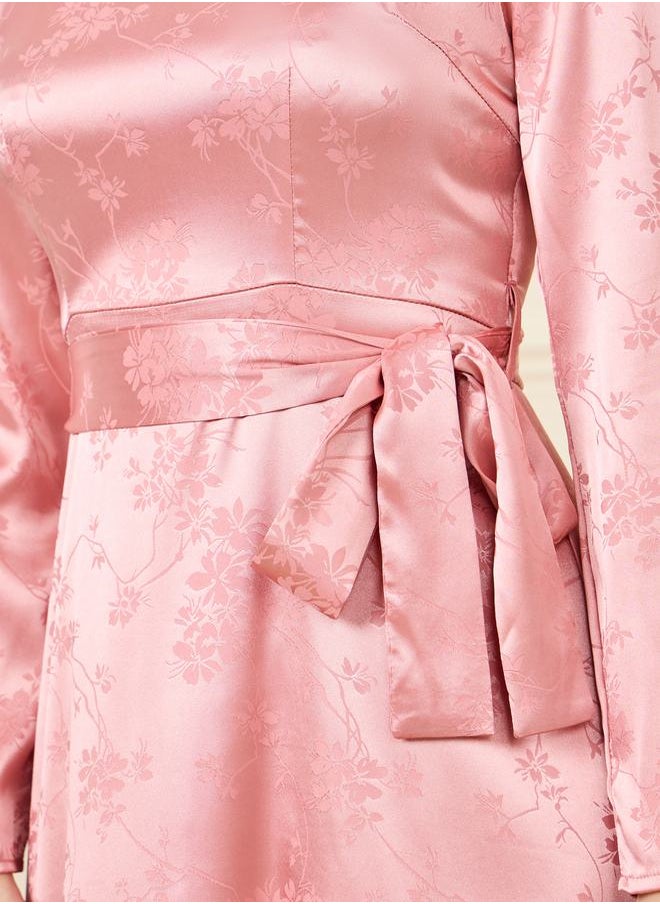 Styli - V Neck Tie Up Belt Detail Midi Dress - Image 1