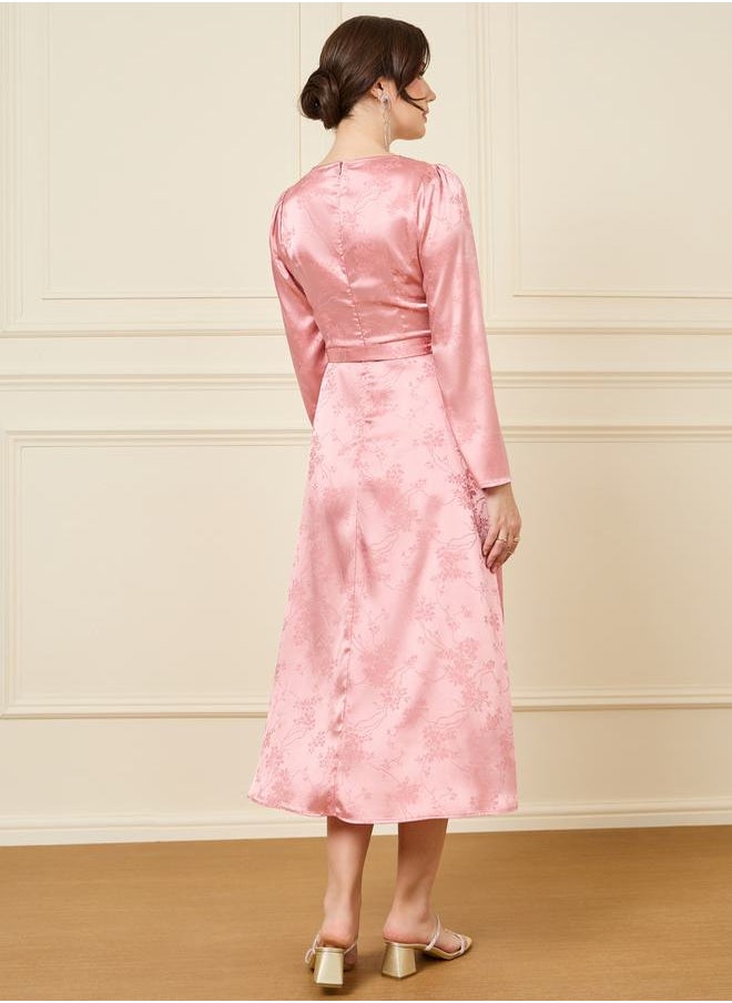 Styli - V Neck Tie Up Belt Detail Midi Dress - Image 1