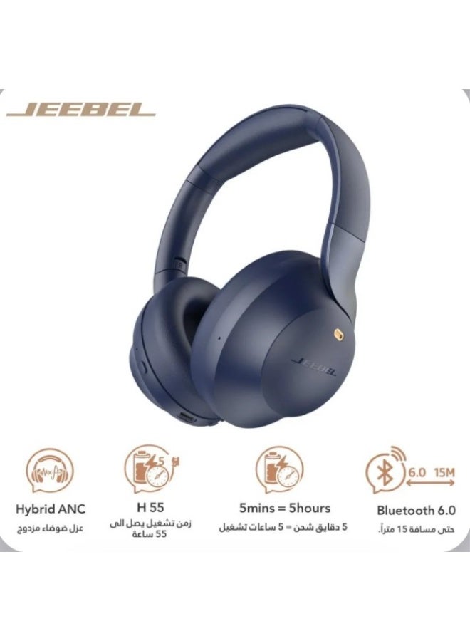 Jeebel Jeeble ANCPRO Wireless Smart Headphones with Advanced Noise Cancellation Deep Stereo Sound Bluetooth 6.0, 55 Hour Playtime Multi-Device Connectivity and Three Playback Modes Black - Image 1