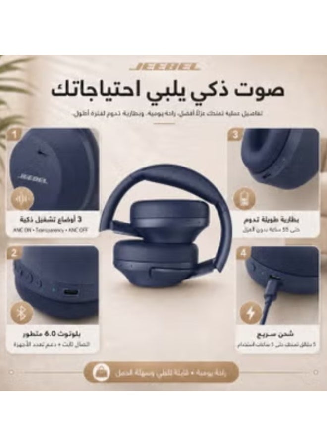 Jeebel Jeeble ANCPRO Wireless Smart Headphones with Advanced Noise Cancellation Deep Stereo Sound Bluetooth 6.0, 55 Hour Playtime Multi-Device Connectivity and Three Playback Modes Black - Image 3