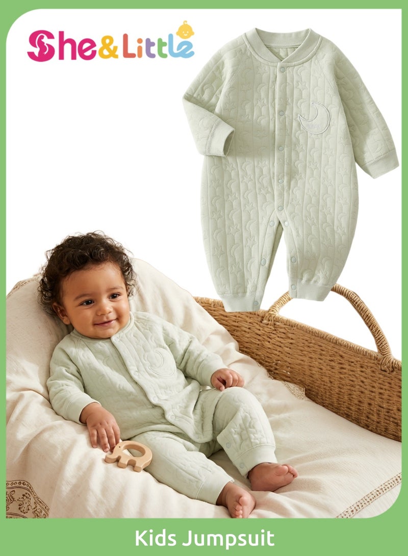 شي آند ليتل جمبسوت رضيع، أكمام طويلة من قماش محاك مضلع مع فتحة سفلية بسحّاب، ناعم وقابل للتنفس ودافئ، مناسب للرضع من 0 إلى 7 أشهر لمختلف المناسبات (أخضر) - Image 1