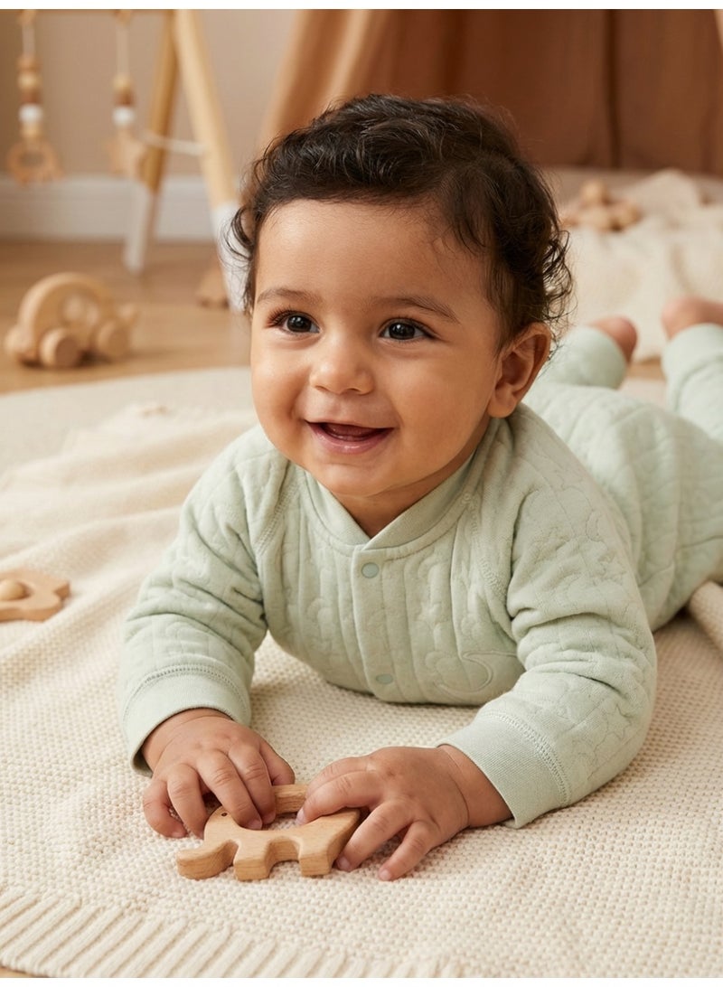 شي آند ليتل جمبسوت رضيع، أكمام طويلة من قماش محاك مضلع مع فتحة سفلية بسحّاب، ناعم وقابل للتنفس ودافئ، مناسب للرضع من 0 إلى 7 أشهر لمختلف المناسبات (أخضر) - Image 4