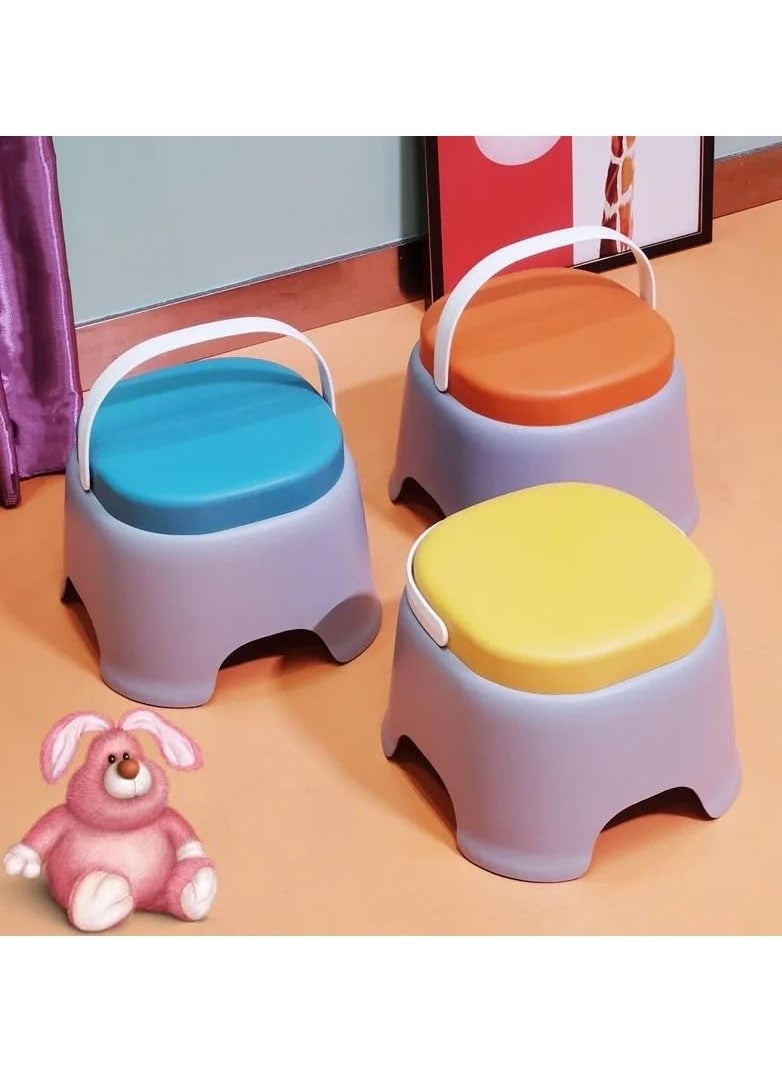 VIO Children Portable Plastic Stool Non Slip Stackable Durable Stool for Kindergarten Pre School Children Plastic Lightweight Easy Carry Stool with Handle in Vibrant Colors Yellow Small  - Image 2