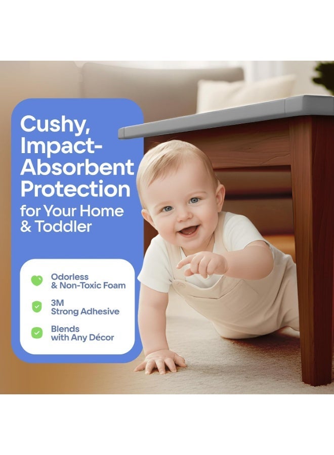 Hugifts Baby Proof Corners 20.4ft and Edges with Furniture Corner & Edge Safety Bumpers, Impact-Absorbent 18ft Bumper & 10 Foam Corner Protectors, Thick, Odorless Table Edge Protectors for Baby | Grey - Image 2