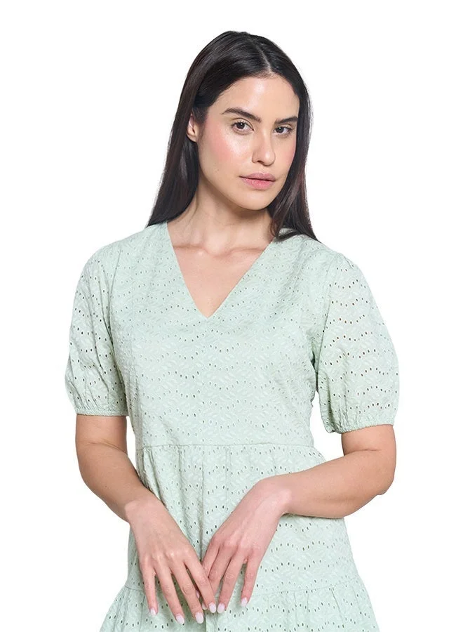Asharae  Women's Puff Sleeve Dress With Tiers Comfortable Material, Breathable Daily Wear, Casual Fashion Outfit, Special Occasion Outfit, Trendy & Chic Apparel for Women | Best Price UAE