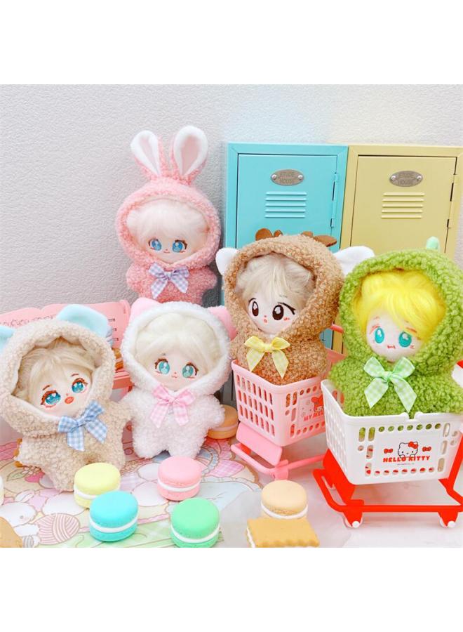 Baby Clothes 10cm Cotton Doll Starfish Normal Body Clothes Rabbit Bear Dinosaur Elk Jumpsuit Dress Up Suit-Specifications:10cm-Color:Pink Rabbit Bow Down Jumpsuit - Image 4