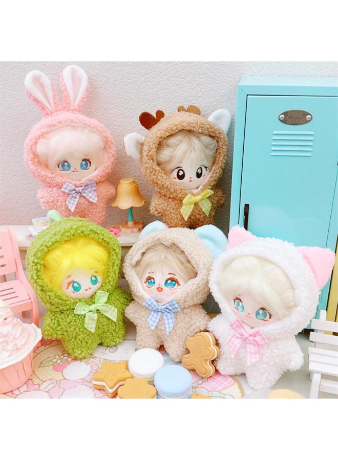 Baby Clothes 10cm Cotton Doll Starfish Normal Body Clothes Rabbit Bear Dinosaur Elk Jumpsuit Dress Up Suit-Specifications:10cm-Color:Pink Rabbit Bow Down Jumpsuit - Image 3