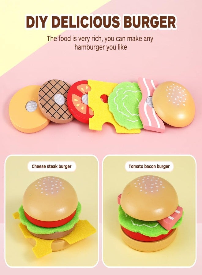 TOYANDONA Wooden Fast Food Burger Fries Deluxe Dinner Set, Kitchen Pretend Play Accessories Toy, Realistic Burger Fries Pretend Play Food Set Toy House Props Educational - Image 5