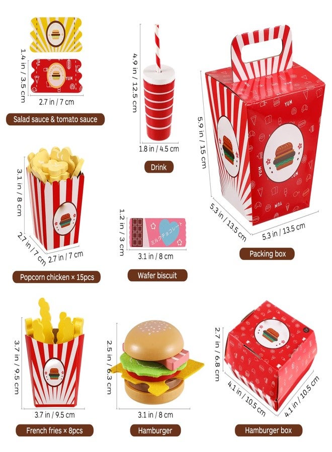TOYANDONA Wooden Fast Food Burger Fries Deluxe Dinner Set, Kitchen Pretend Play Accessories Toy, Realistic Burger Fries Pretend Play Food Set Toy House Props Educational - Image 2