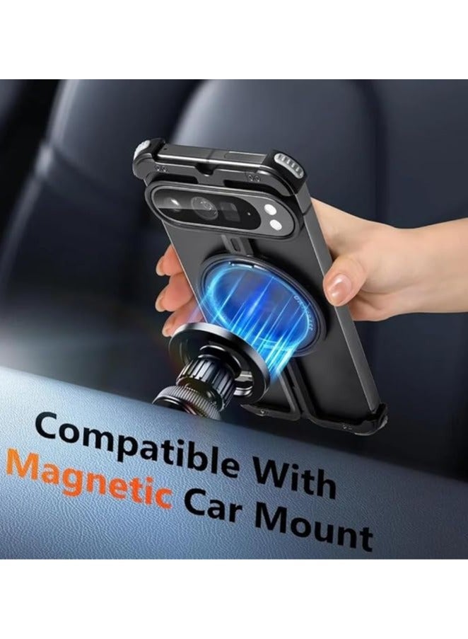 غلاف حامي متوافق مع Google Pixel 9 Pro XL، يشمل قاعدة دعم قابلة للدوران 360 درجة ومغناطيسية، غلاف هاتف أنيق بتصميمMinimalist لـ Pixel 9 Pro XL، بإطار معدني بدون حواف. - Image 3