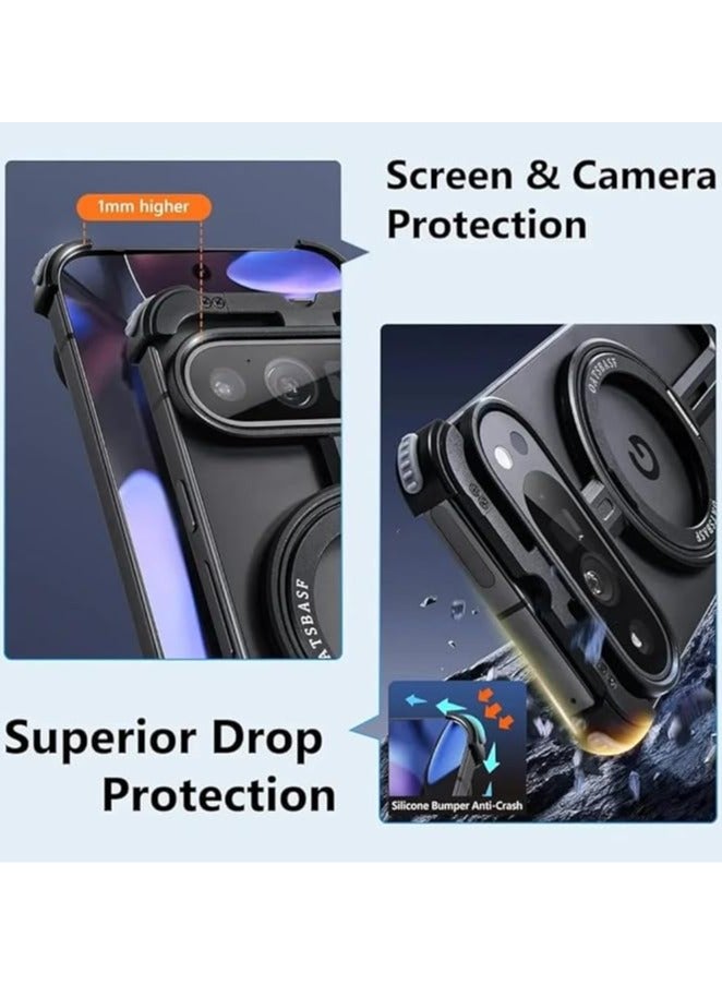 غلاف حامي متوافق مع Google Pixel 9 Pro XL، يشمل قاعدة دعم قابلة للدوران 360 درجة ومغناطيسية، غلاف هاتف أنيق بتصميمMinimalist لـ Pixel 9 Pro XL، بإطار معدني بدون حواف. - Image 5