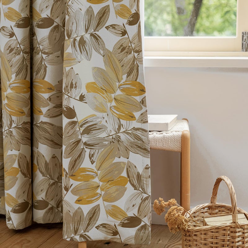 SUOUO Blackout Curtains for Bedroom Patterned Vintage Brown Leaf Room Darkening Window Drapes for Living Room 96 inches Long 2 Panels - Image 1