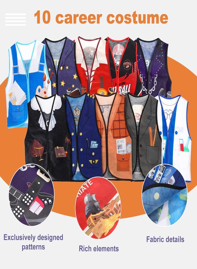 Threan 10 Pcs Kids Dress Up Vest Children Role Play Vest Career Costume for Dramatic Pretend Play Party Supplies, 17 x 13.8 Inches(Cool Style) - Image 3
