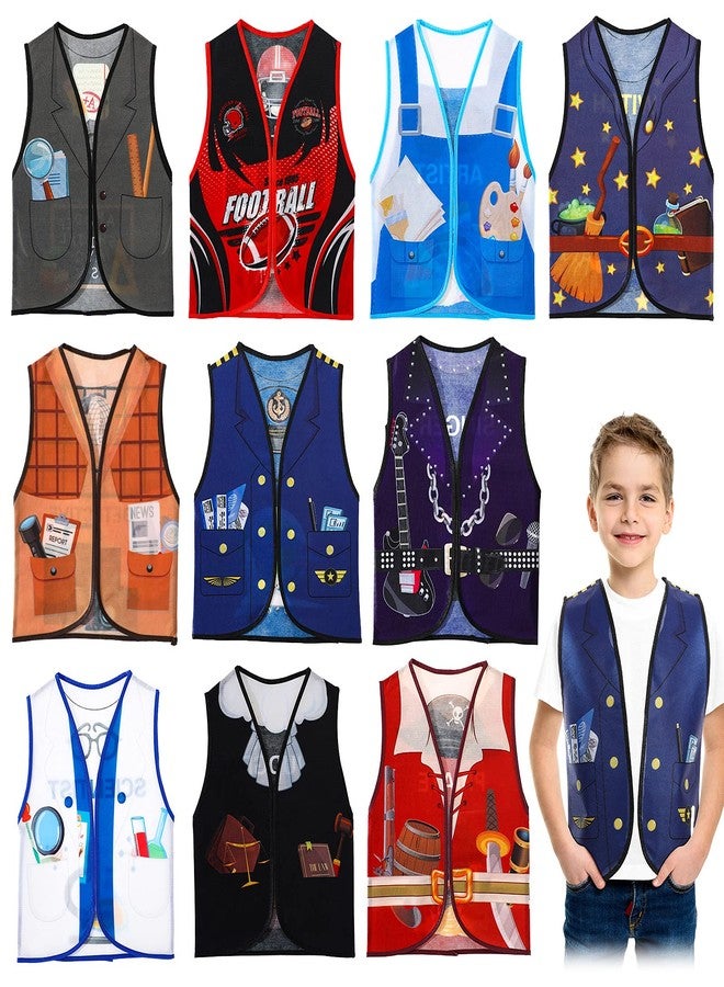 Threan 10 Pcs Kids Dress Up Vest Children Role Play Vest Career Costume for Dramatic Pretend Play Party Supplies, 17 x 13.8 Inches(Cool Style) - Image 1