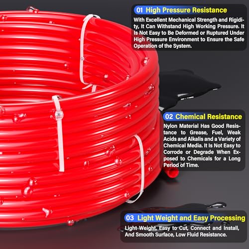 TAILONZ PNEUMATIC Air Line 1/4 inch od Red Pneumatic Nylon Tube 32.8ft Air Brake Tubing Nylon Hose - Image 3